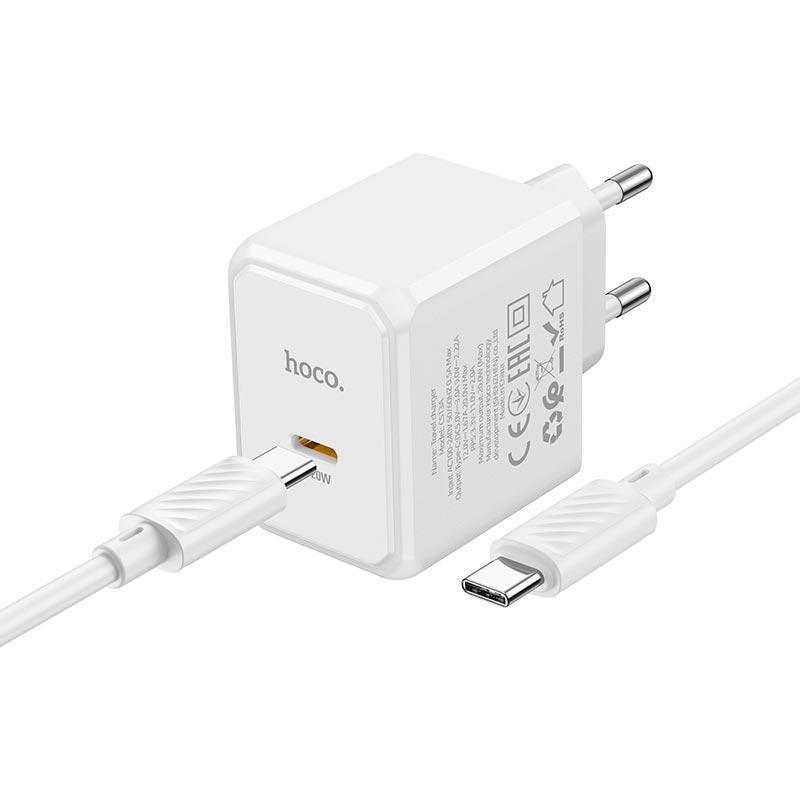 Зарядний пристрій мережевий Hoco CS13A Type-C to Type-C cable 20W 3A White