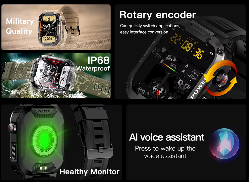 Смарт-часы военные Mevaden Modfit Armor Army противоударные/водонепроницаемые с возможностью звонков Зеленый - фото 2