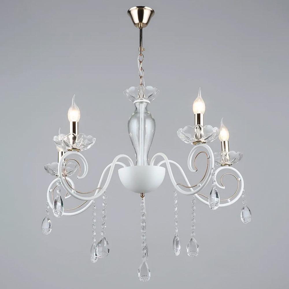 Люстра подвесная свечи Light House SR-19196/5 WT/FGD E14 710х610х900 мм Белый/Золотой