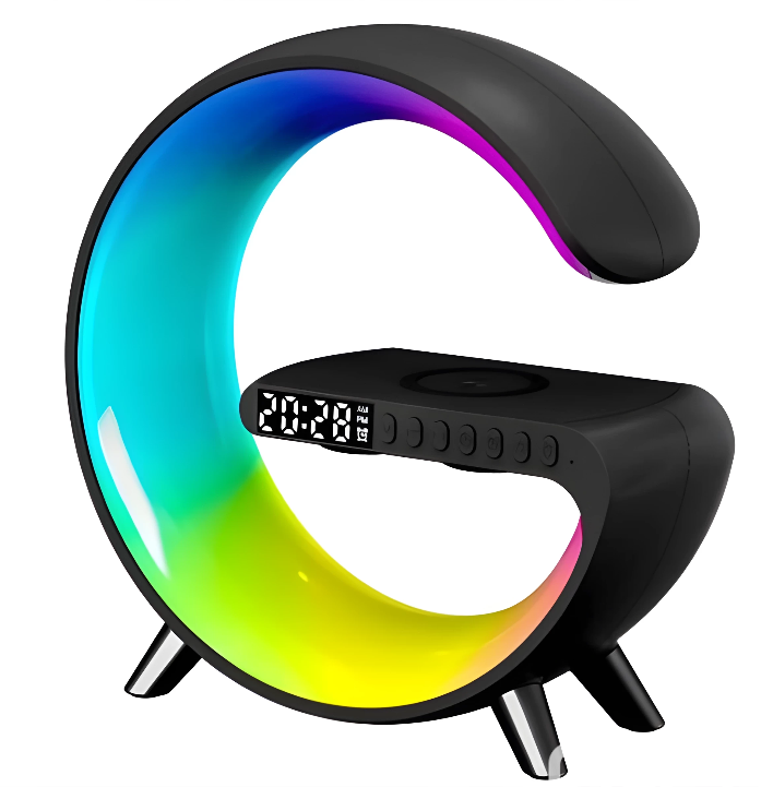 Світильник бездротовий з зарядним пристроєм з RGB Light/Alarm Clock/Desk Lamp 15W Чорний - фото 2