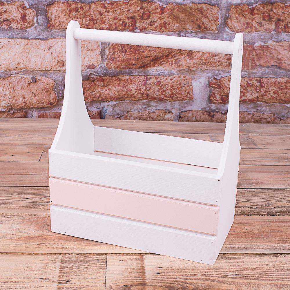 Ящик деревянный с полоской р. S Пудровый (457-2)