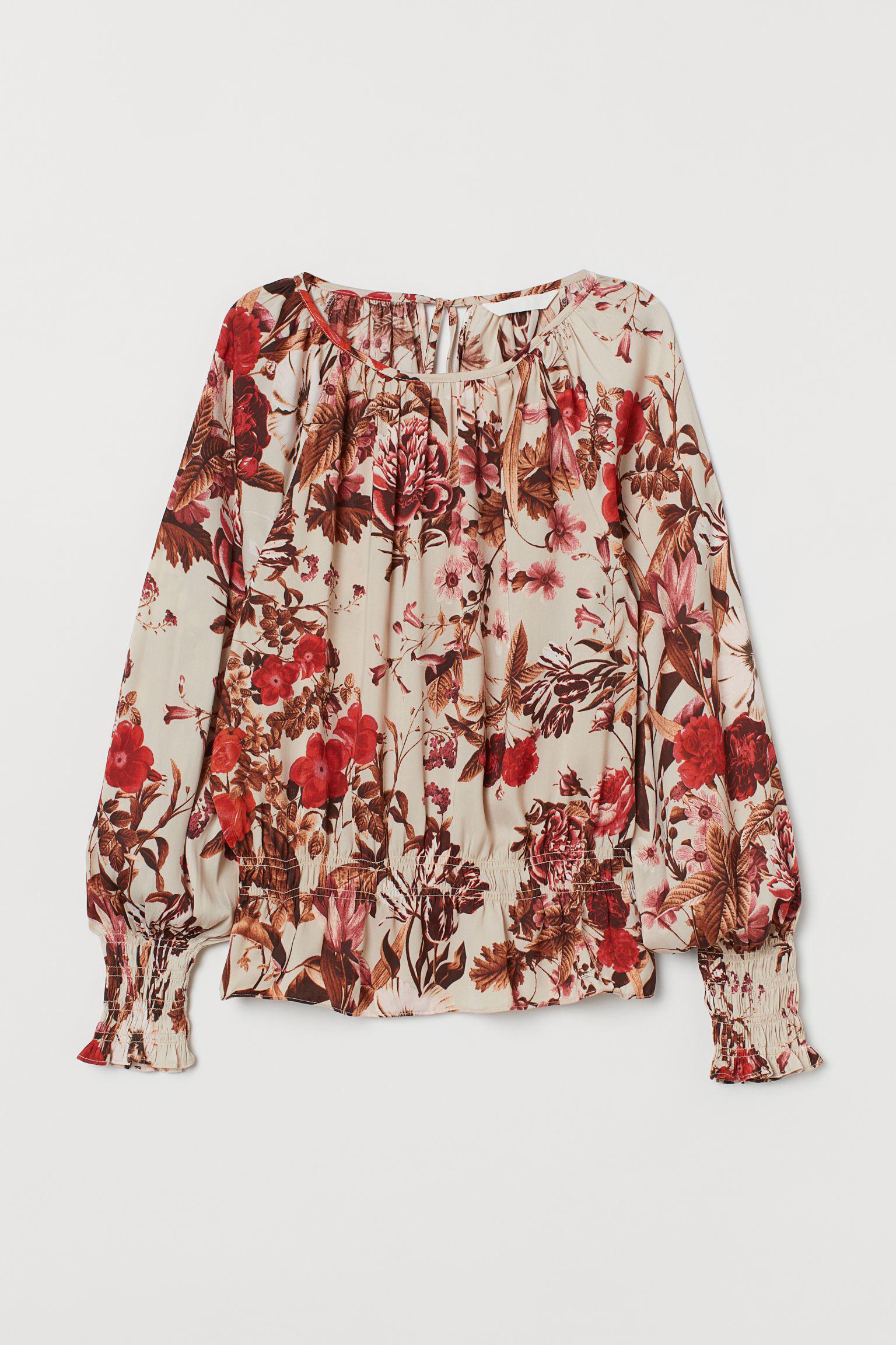 Блуза H&M Квіти р. 34 Світло-бежевий (17037893090)