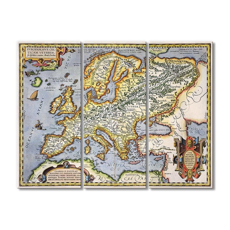 Винтажная карта Карта Европы 1595 года 3 модуля 90x135 см