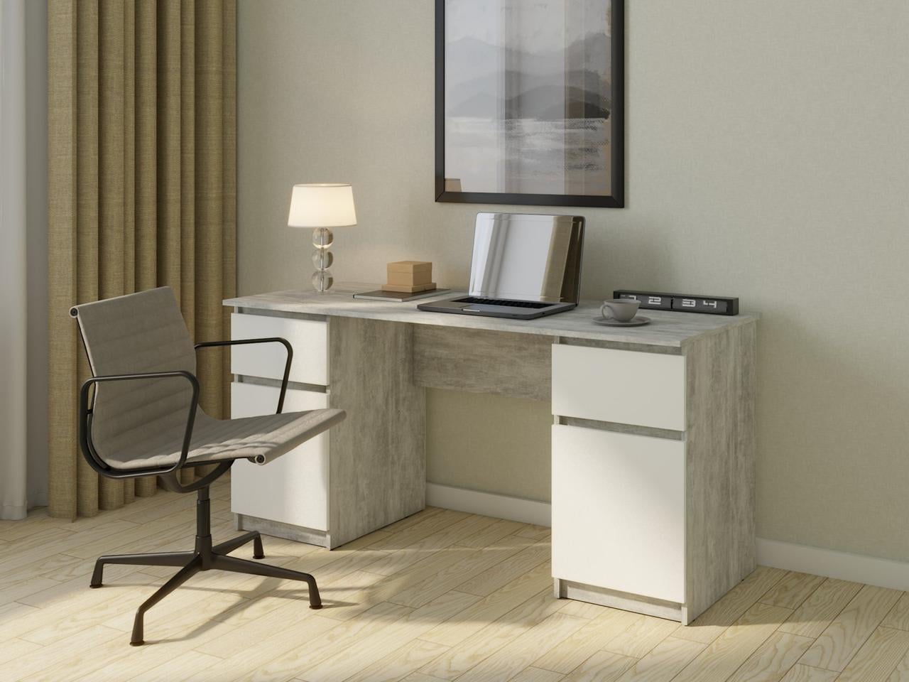 Компьютерный стол MebelProff КС-50 с двумя тумбами Бетон/Белый (26438180)