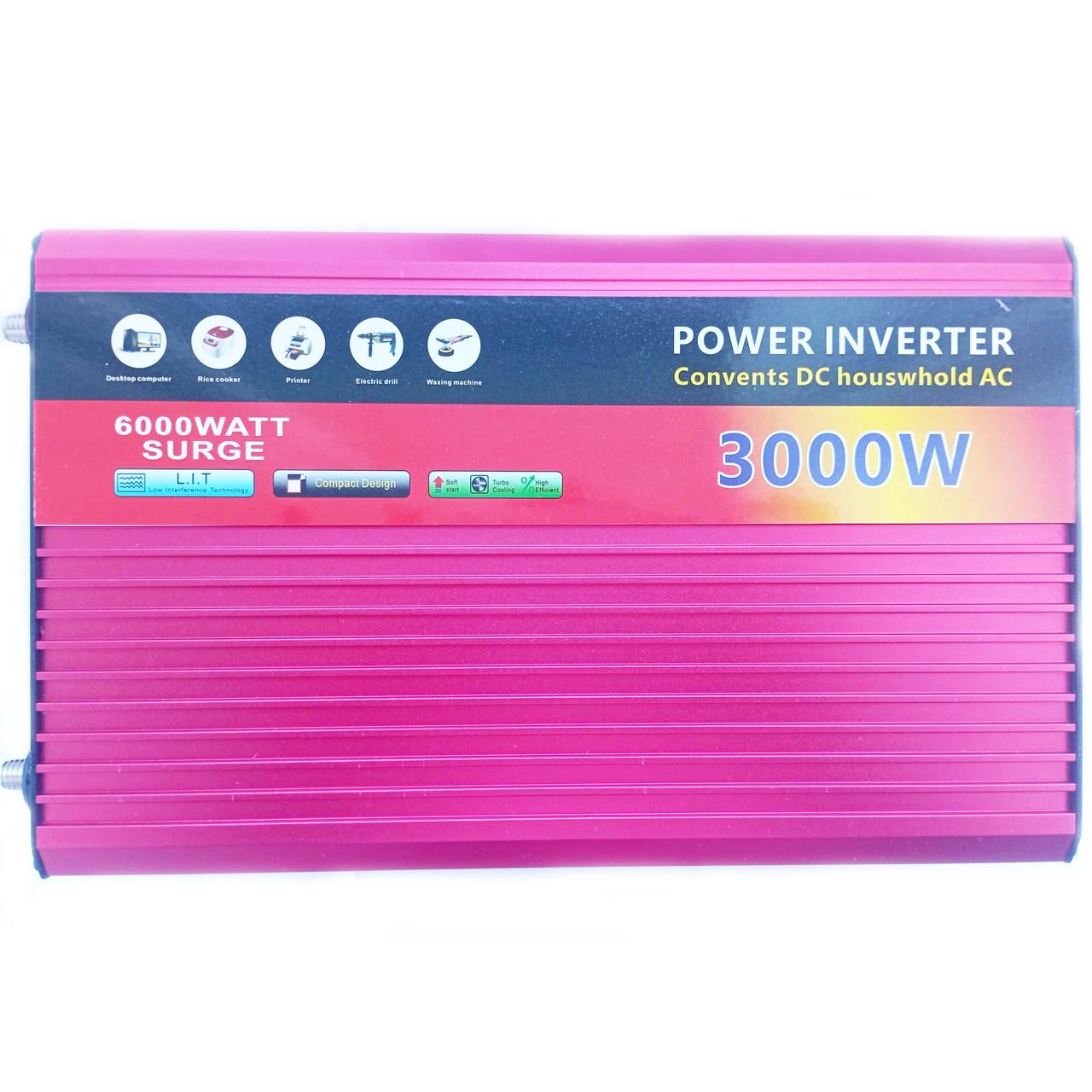 Автомобильный инвертор Power Inverter 002 c 12V на 220V 3000W модифицированная синусоида Red (11038)