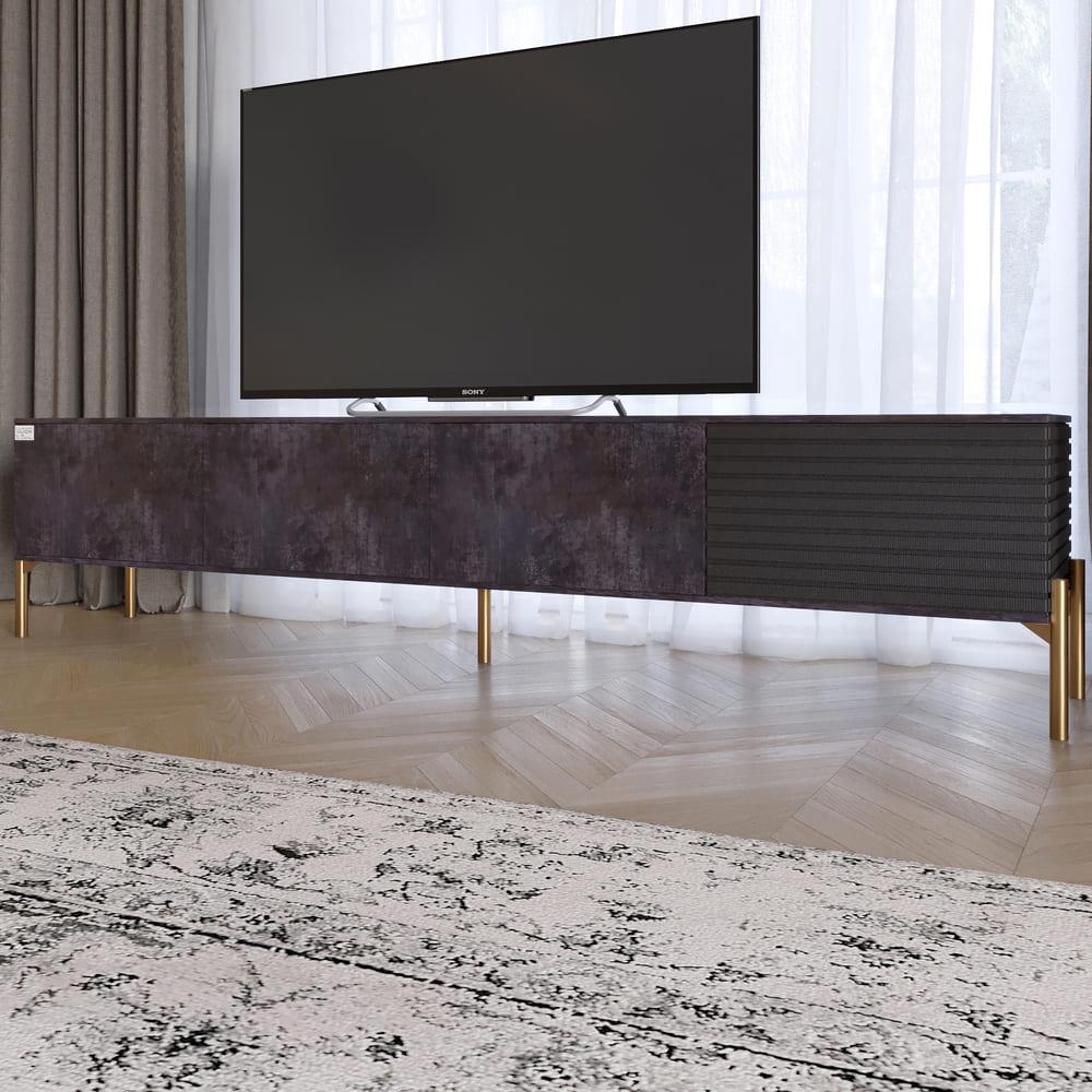 Тумба под телевизор Lion Грей на золотых металлических ножках Бетон темный/Асфальт (000-000-2454)