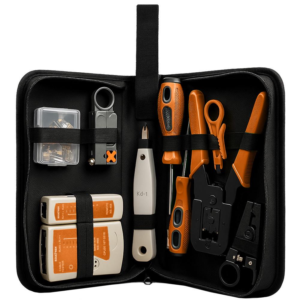 Набор сетевых инструментов BIGSTREN XXL с тестером RJ45/RJ11 и обжимом (32407789)