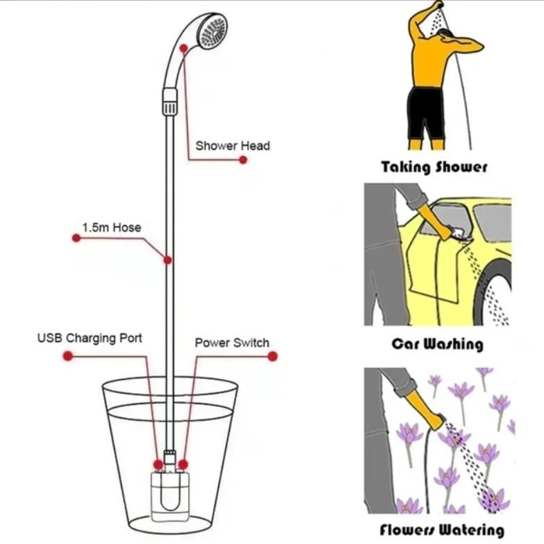 Кемпінговий душ з помпою USB Travel Shower 2200 мАг (UTS641) - фото 5