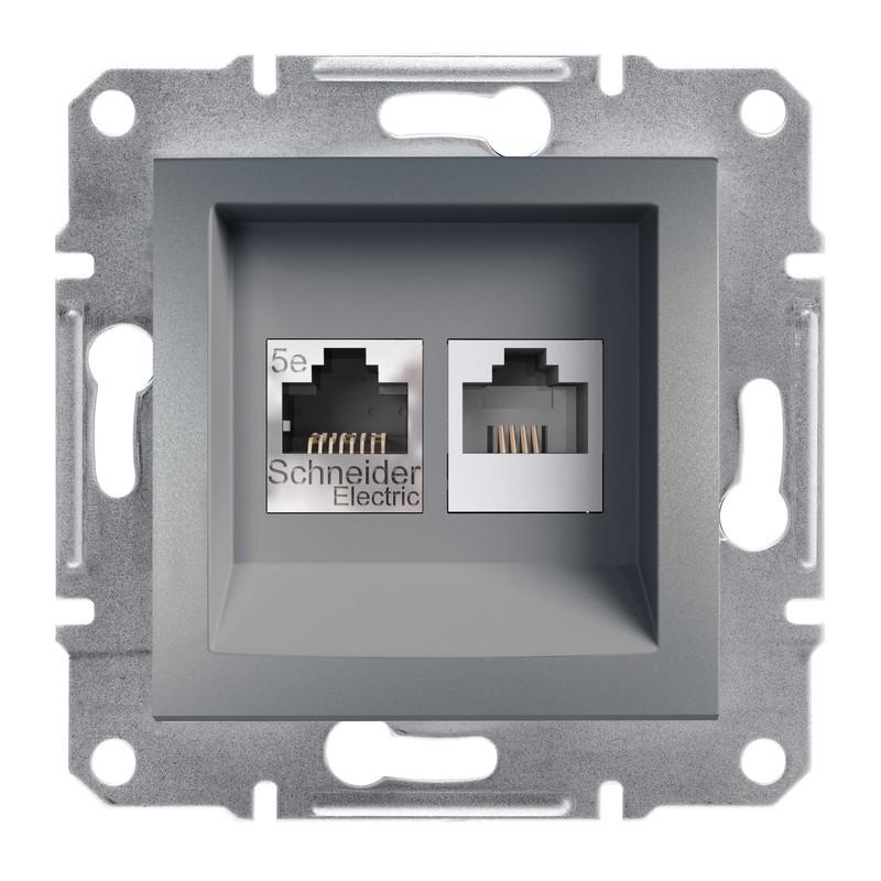 Розетка компьютерная Schneider Electric Asfora RJ45 5E ABS Сталь (EPH4900162)