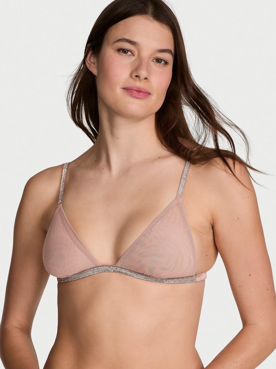 Бюстгальтер Victoria's Secret Sheer Shine Triangle Bralette M Бежевый (122698361823)