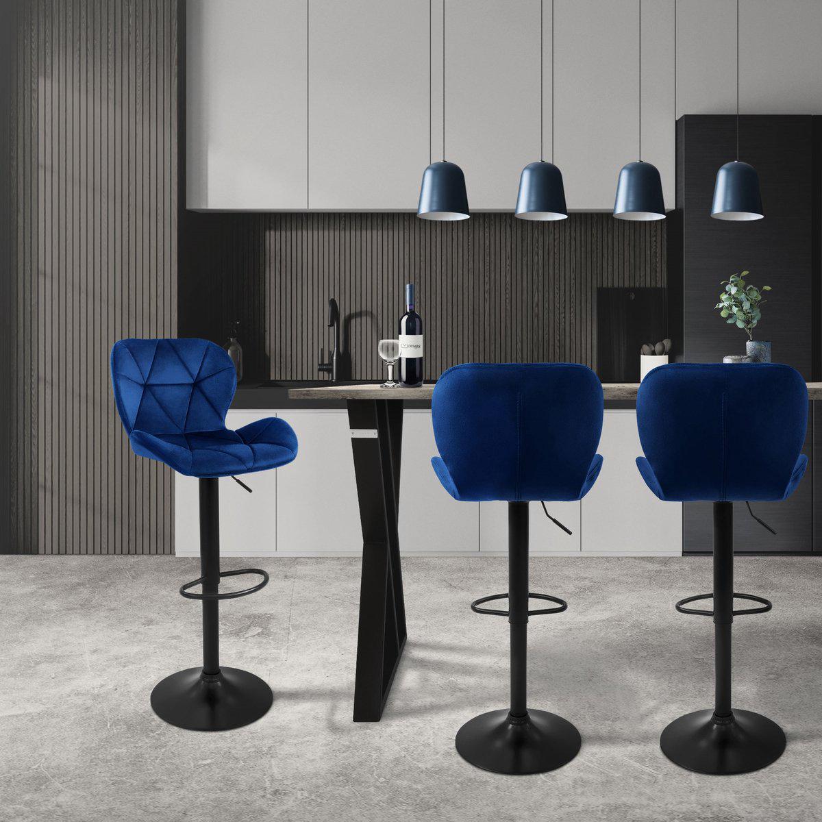 Барный стул со спинкой Bonro B-087 велюр Синий/Черный (5244) - фото 3