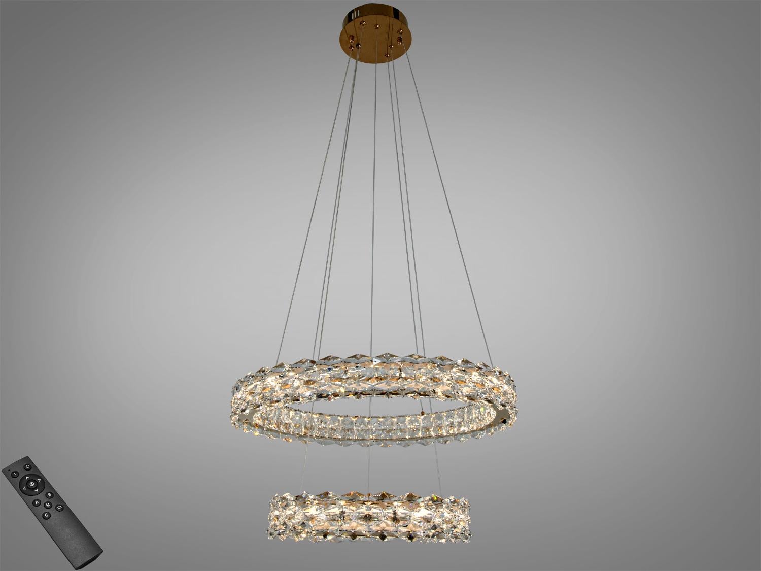 Люстра подвесная LED 54Вт 2 кольца/пульт Золотой (7895/600/400S-gold)