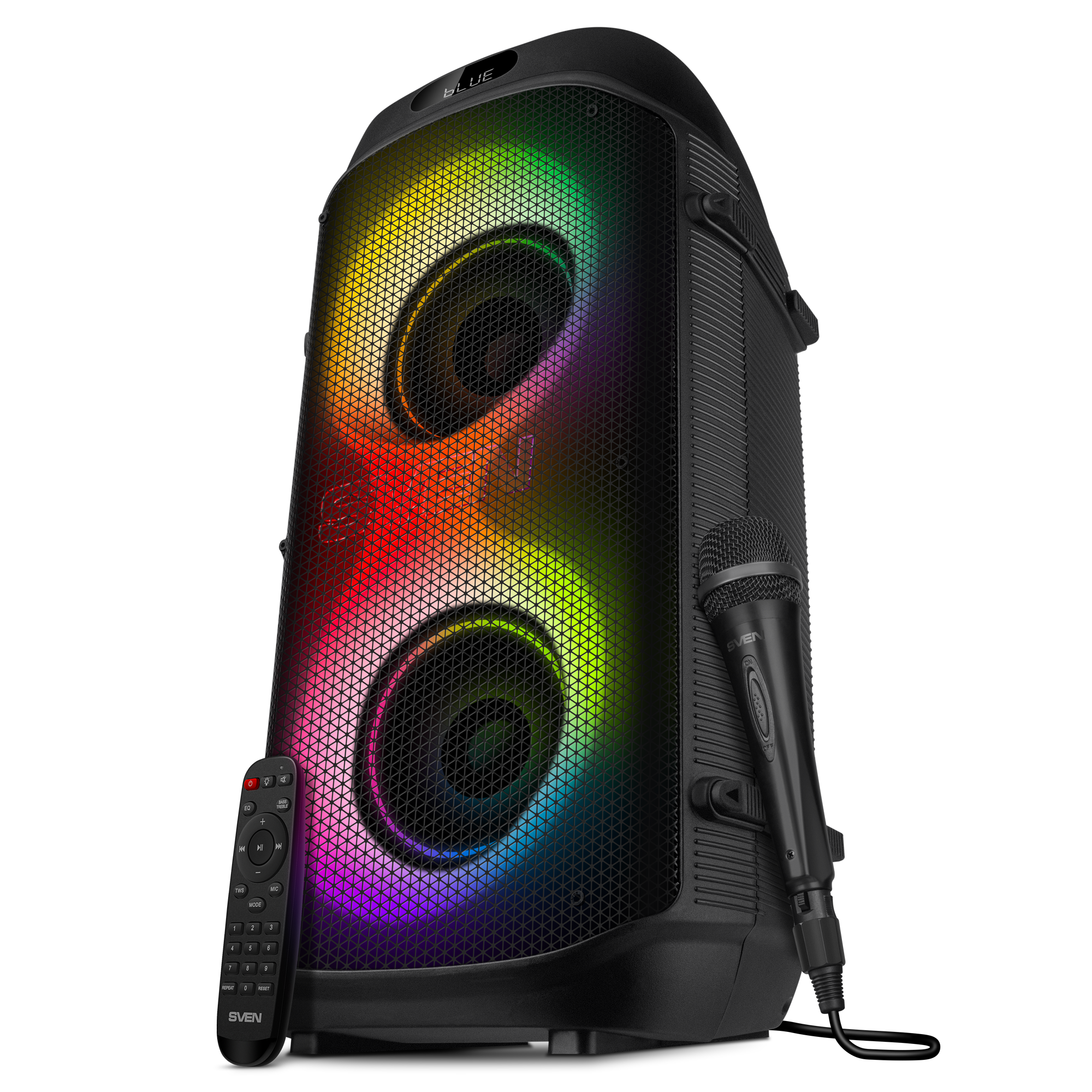 Портативная колонка Sven PS-850 Bluetooth 100 Вт с RGB-подсветкой/караоке/микрофоном Черный