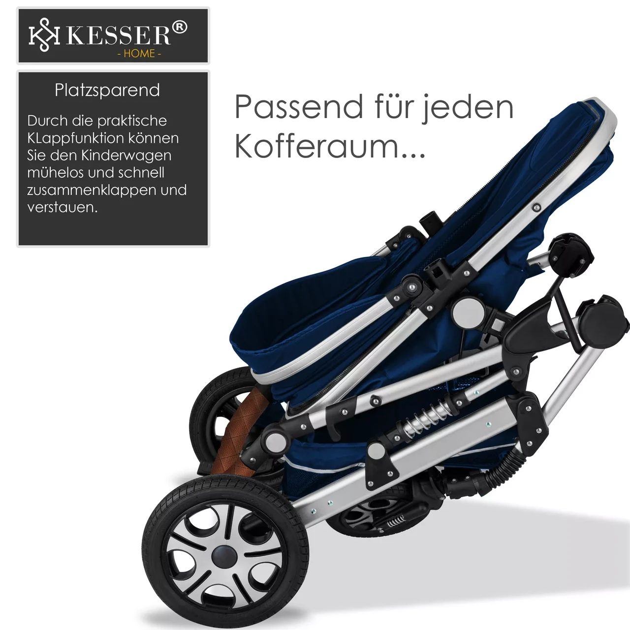 Коляска дитяча з автокріслом KESSER 3в1 94x64x119 см Синій/Срібний - фото 7