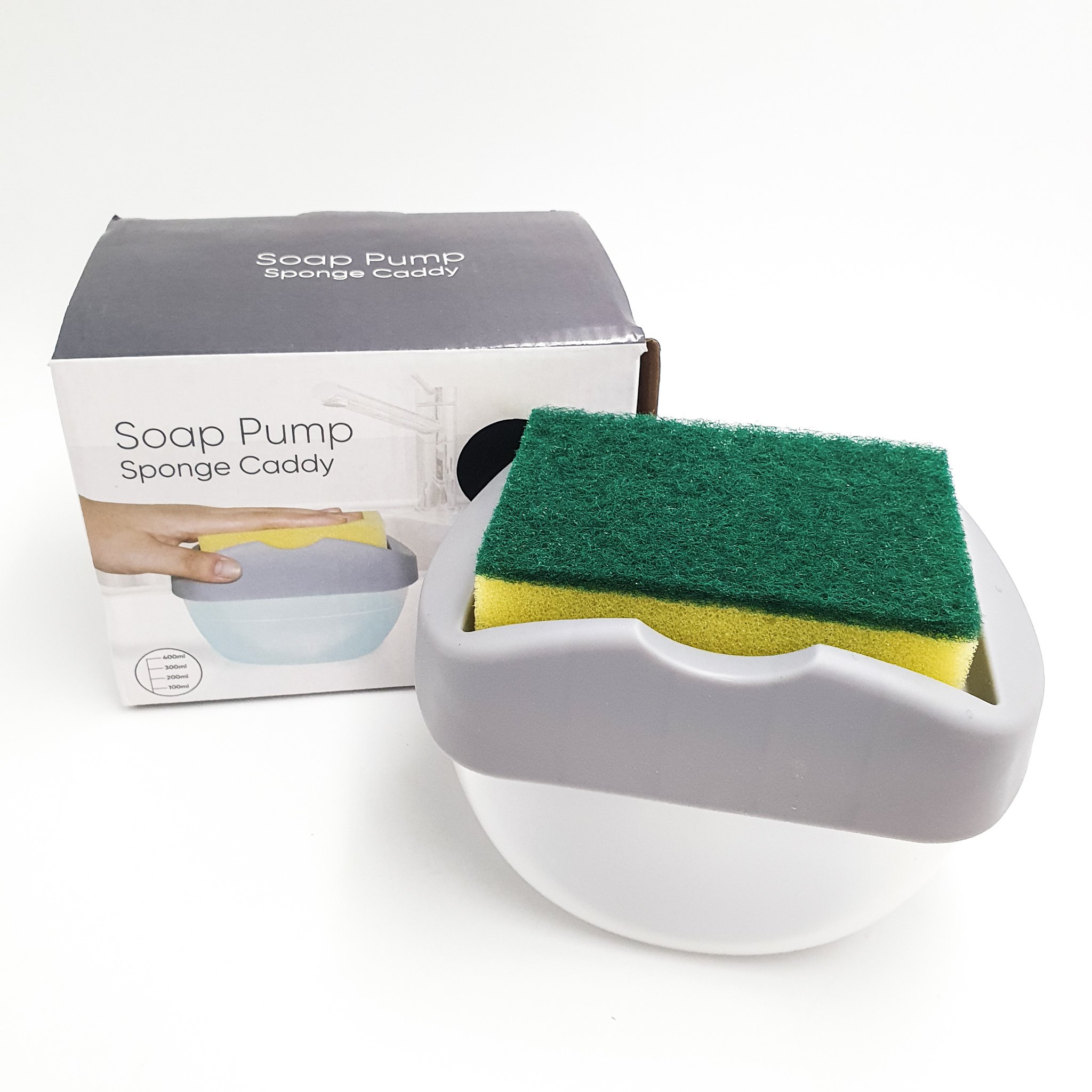 Диспенсер для миючого засобу UKC Soap Pump Sponge Caddy з губкою Сірий