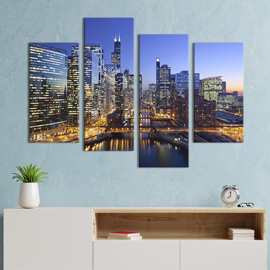 Картина модульная из 4 частей Огни ночного мегаполиса L 129x90 см (328-42)