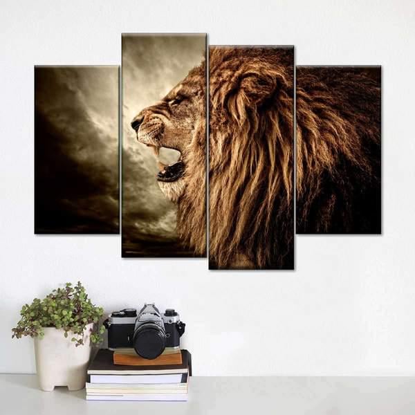 Модульная картина KIL Art Рычащий лев из четырех частей 129x90 см (M4_L_99)