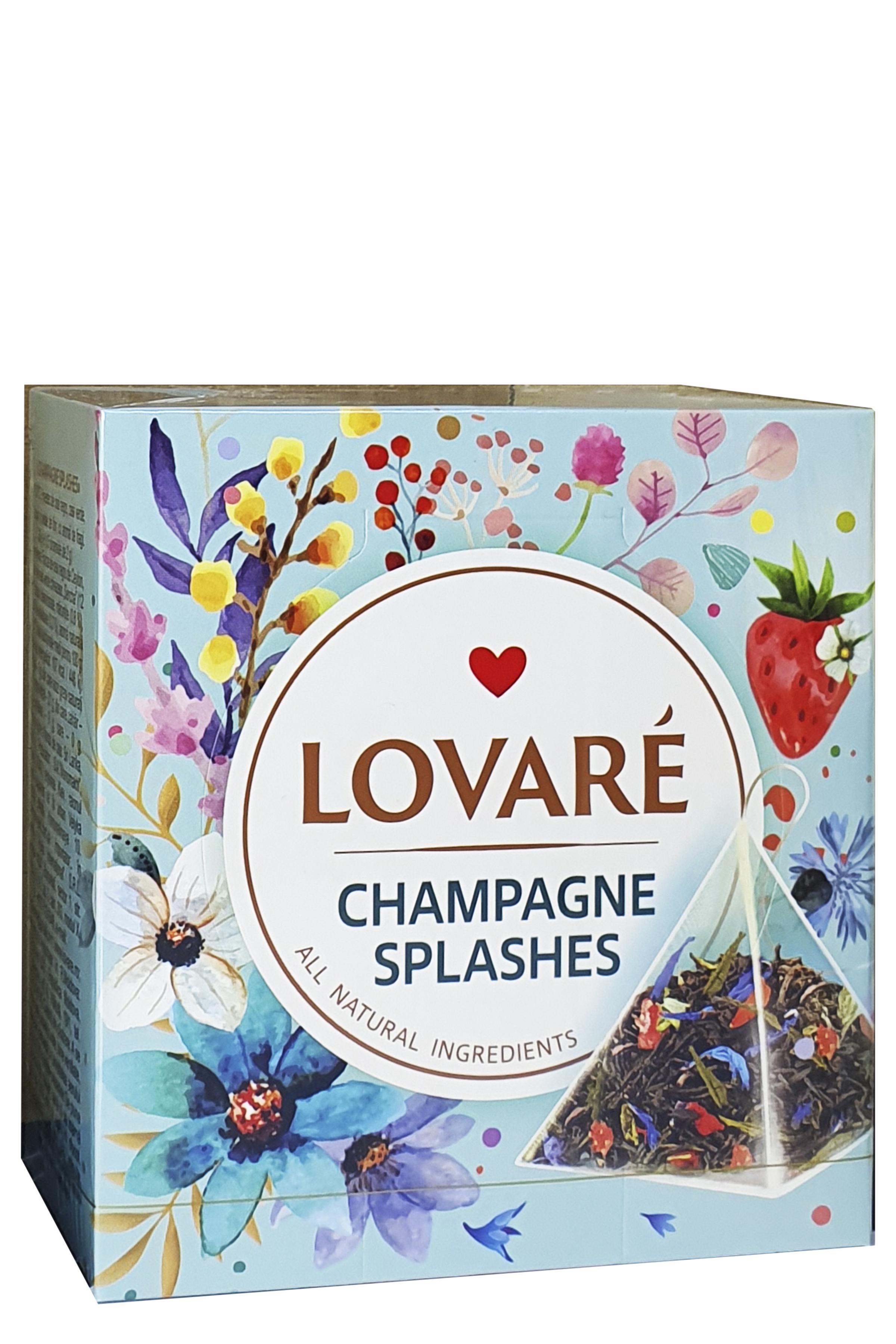 Чай чорний Lovare Бризки шампанського із зеленим з ароматом суниці в пірамідках 15 пакетиків 2 г (54204)