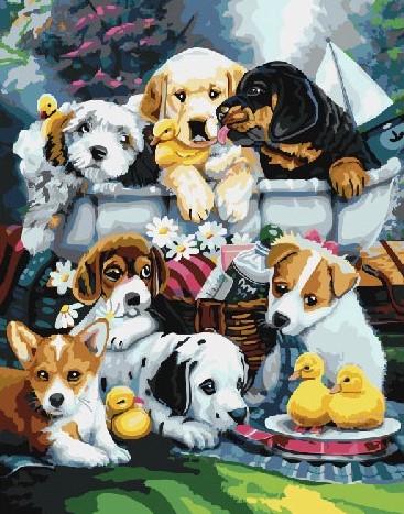 Картина по номерам Стая щенков (GX21568)