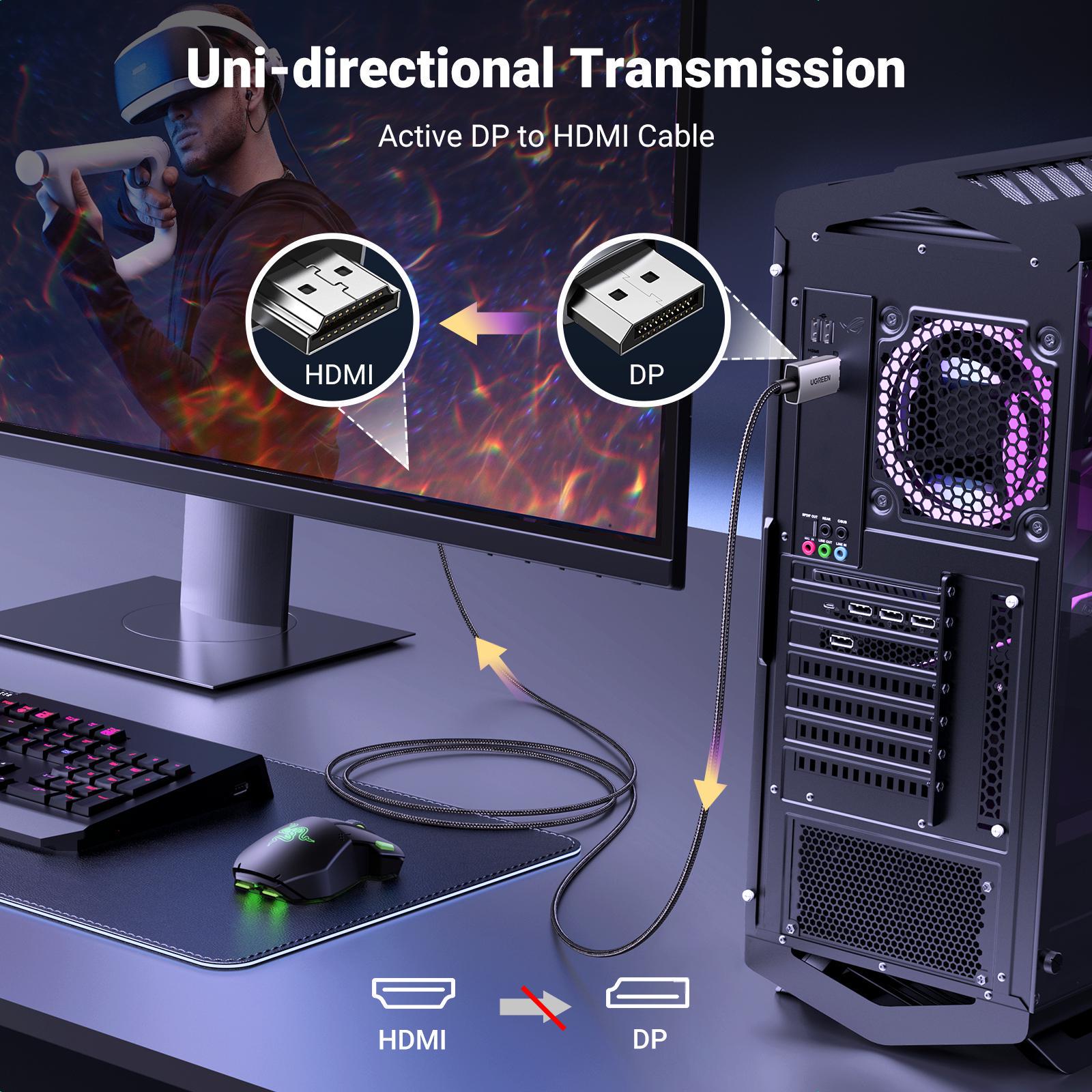 Кабель UGREEN DisplayPort-HDMI 8K 60Hz 4K 240Hz 32.4 Гбіт/с DP 1.4 до HDMI 2.1 Dolby, HDCP2.3 1 м Чорний (80395) - фото 5