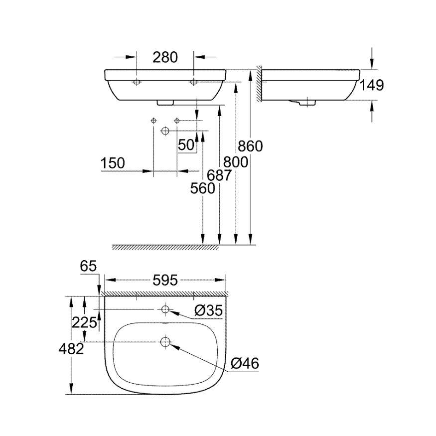 Умывальник подвесной Grohe Euro Ceramic 60 см Белый (39335000) - фото 2