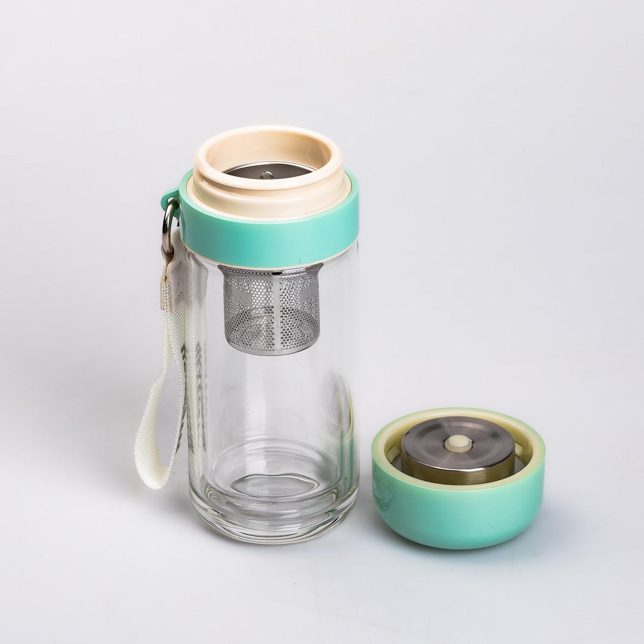 Термос скляний Hexagram з подвійними стінками та заварником 240 мл Бірюзовий (HP-14-40GR) - фото 2 Термос скляний Hexagram з подвійними стінками та заварником 240 мл Бірюзовий (HP-14-40GR) - фото 2