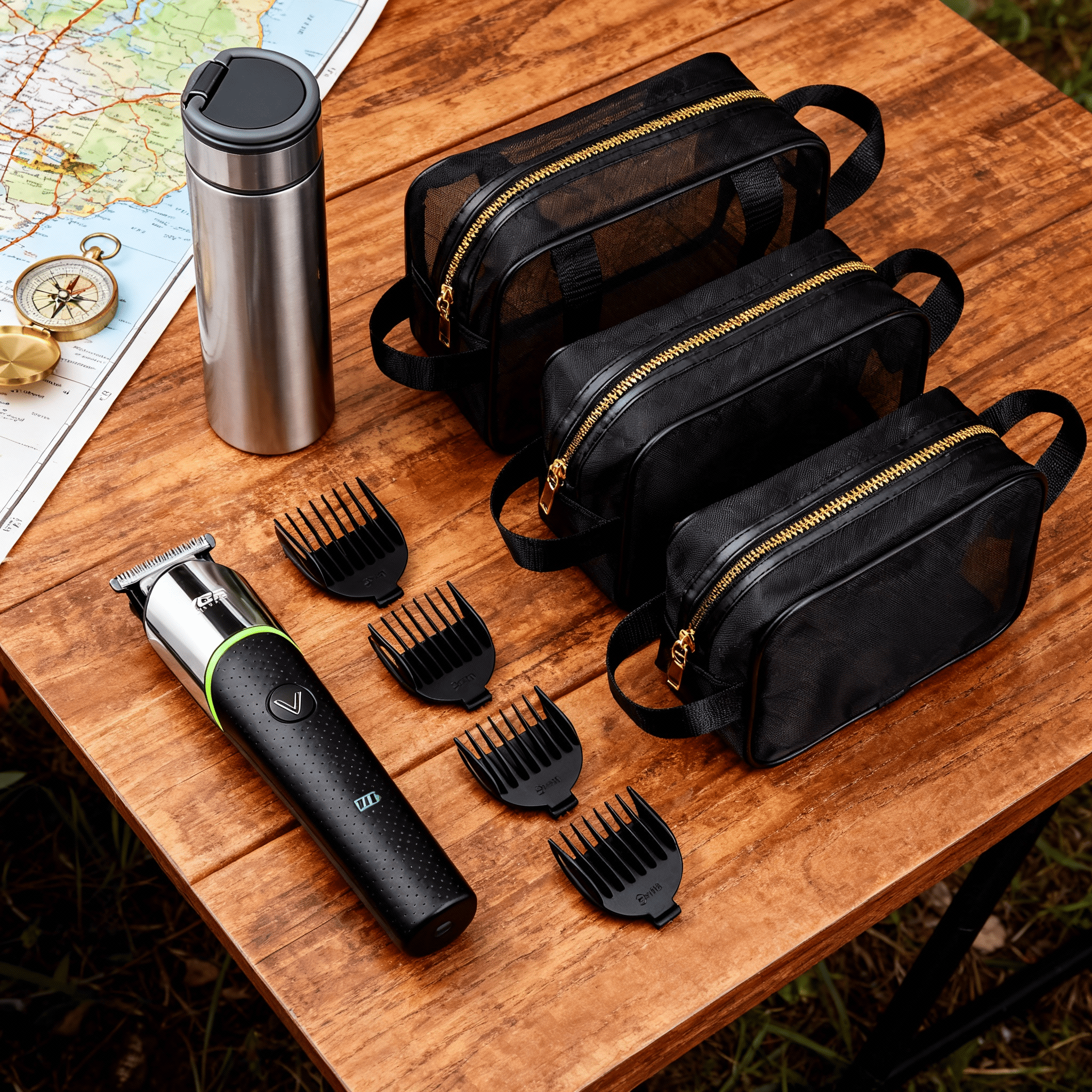 Подарунковий бокс набір для чоловіка VGR машинка для стрижки з 4 насадками/термос 530 мл/косметички з ПВХ 3 шт. Сріблястий і чорний (CP2026-21)