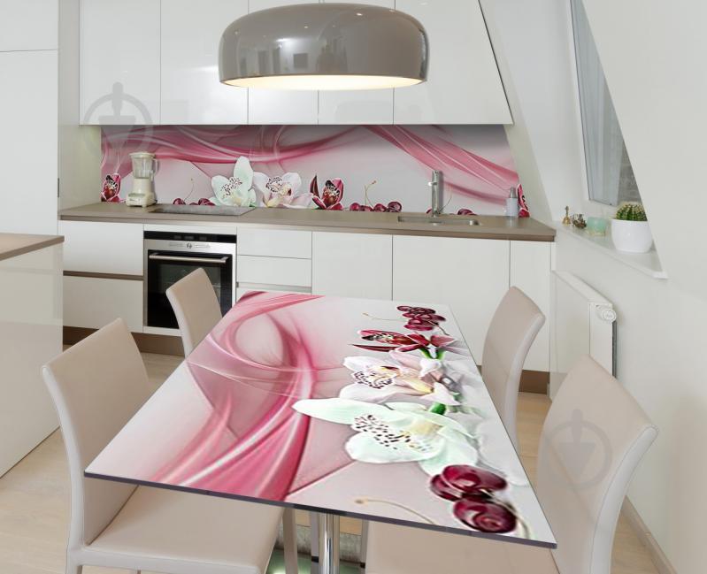 Наклейка 3Д виниловая на стол Zatarga «Черешневые орхидеи» 650х1200 мм для домов, квартир, столов, кофейн,