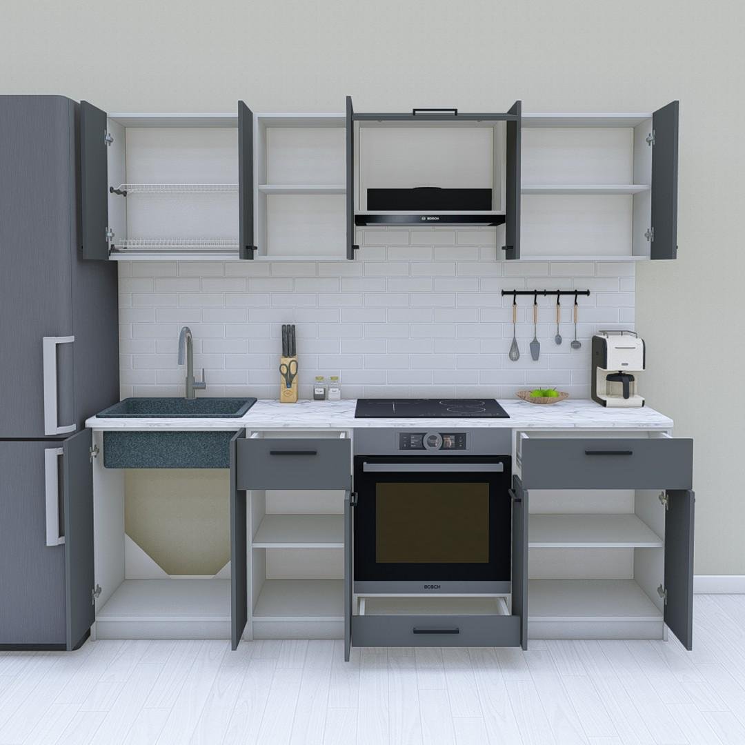 Модульна кухня Opendoors без стільниці 220 см Графітовий/Сірий світлий (МП35/12) - фото 2 Модульна кухня Opendoors без стільниці 220 см Графітовий/Сірий світлий (МП35/12) - фото 2