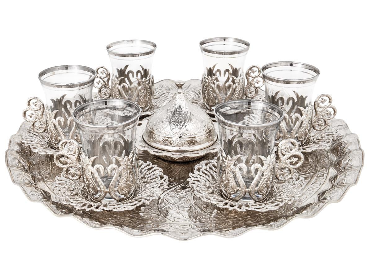 Чайный сервиз из стекла на 6 персон 100 мл Серебристый (710BE)