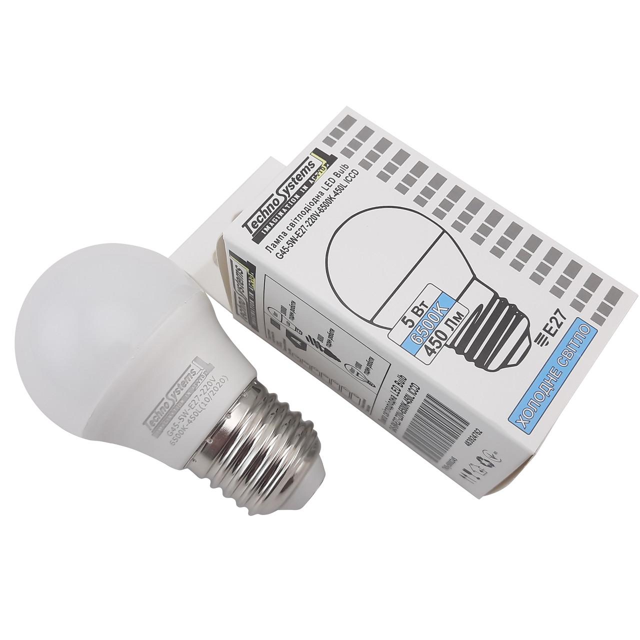 Лампа світлодіодна TechnoSystems LED Bulb G45 5Вт E27 6500К 450Лм ICCD (куля) TNSy5000245 - фото 2