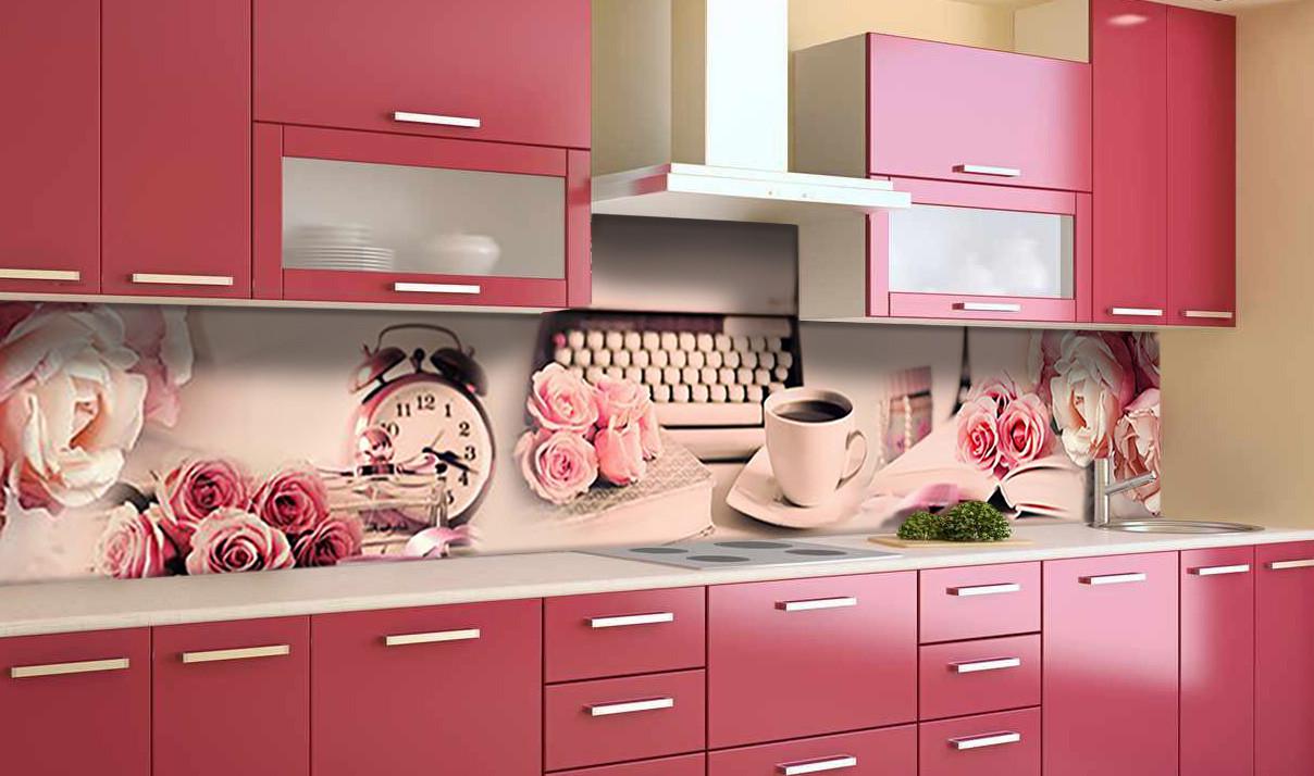 Кухонный фартук Утренний букет роз из самоклеющейся виниловой пленки 65х250 см Розовый