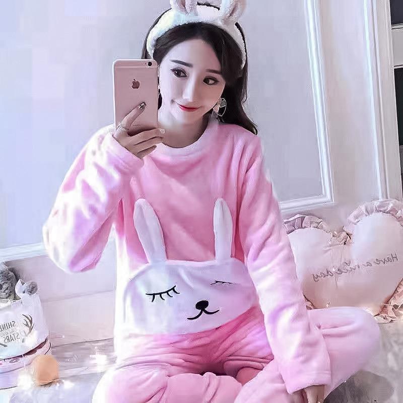 Женская пижама Lesko Bunny Pink L теплая флисовая домашний костюм - фото 2 Женская пижама Lesko Bunny Pink L теплая флисовая домашний костюм - фото 2