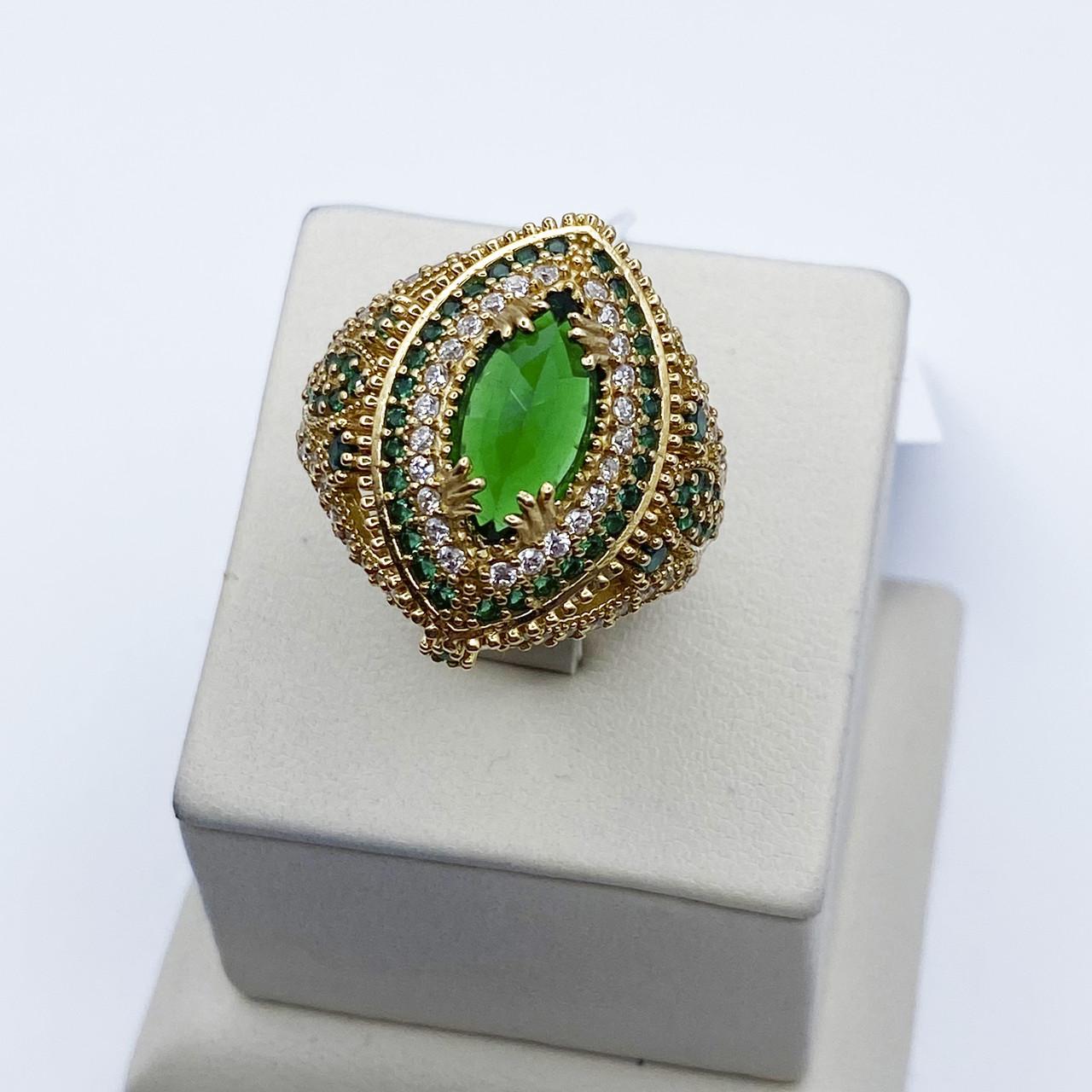 Кольцо серебряное Роксолана с изумрудом и кубическим цирконием р. 18 8,62 г (2061359339)