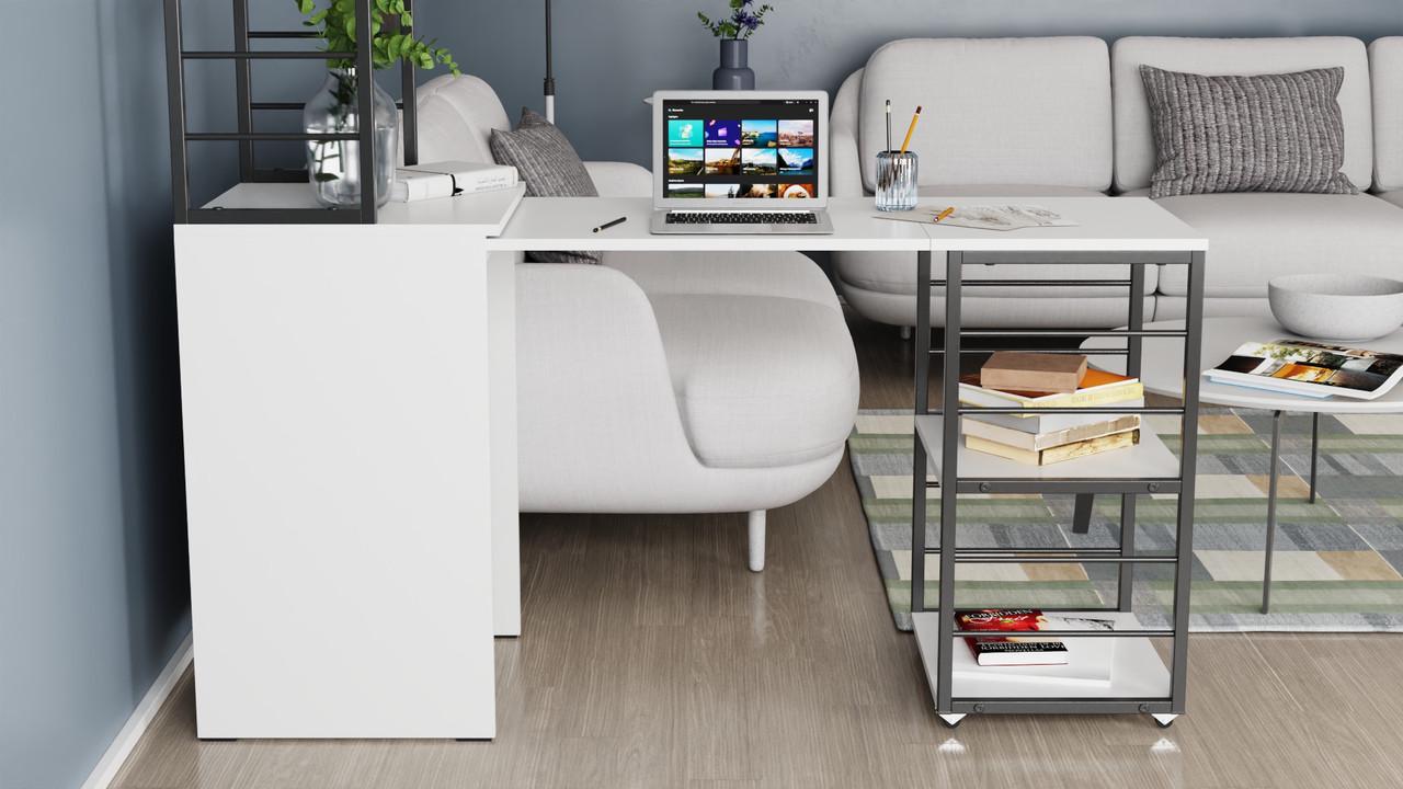 Стіл-тумба трансформер Ferrum-decor Смарт 3/1 з етажеркою метал/ДСП 16 мм 1430x1450x500 мм Чорний/Білий (FRD-105109) - фото 4 Стіл-тумба трансформер Ferrum-decor Смарт 3/1 з етажеркою метал/ДСП 16 мм 1430x1450x500 мм Чорний/Білий (FRD-105109) - фото 4