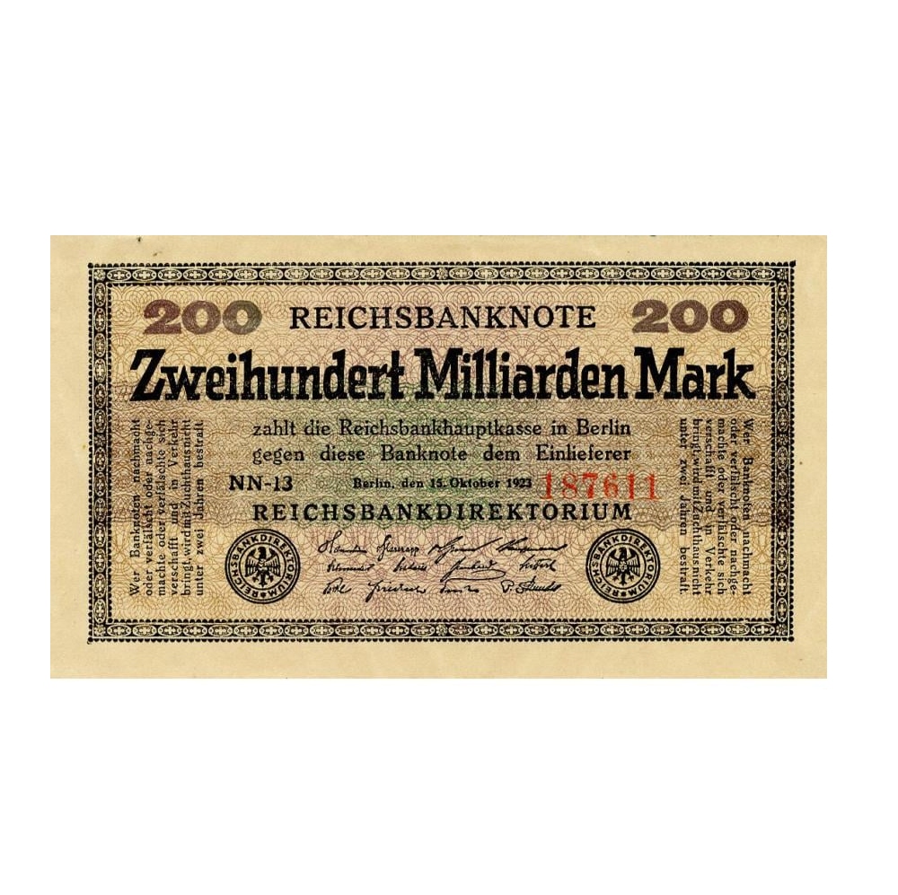 Коллекционная банкнота Германия 200000000000 марок 1923 VF-AU 200 миллиардов (P121a)