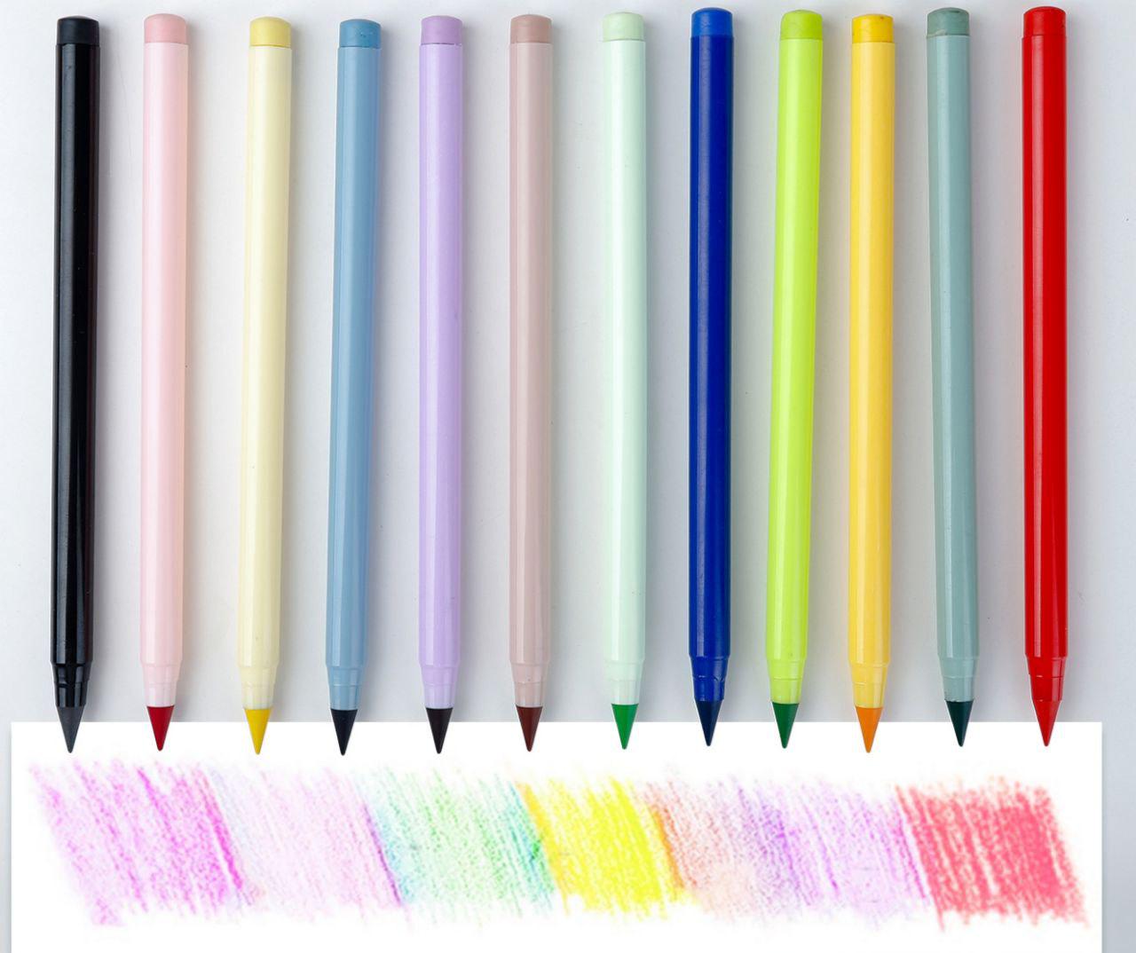 Набор вечных карандашей без заточки с резинкой 12 шт. и 24 шт. сменные грифели (06-132)