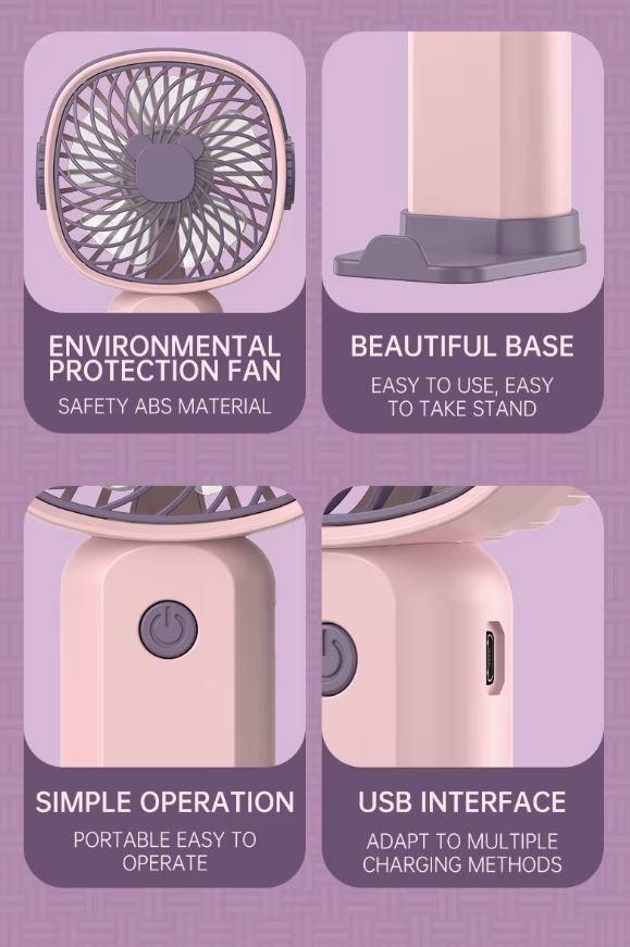 Вентилятор мини ручной LY-838 от USB с подставкой Розовый - фото 5