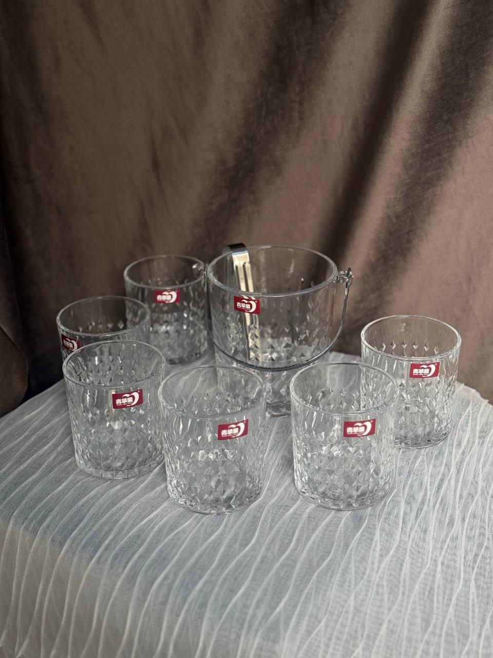 Набір склянок з відерцем для льоду Elisey з щипцями 900 мл/220 мл 7 предметів Прозорий (9177-005)