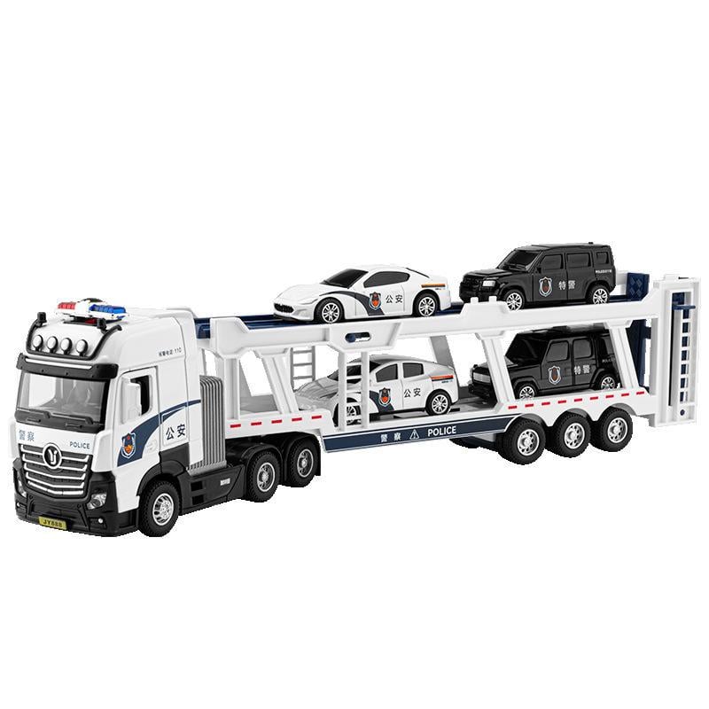 Машина Поліцейський автовоз POLICE Transport Vehicle 1:50 з інерційним механізмом/світлом/звуком та 4 металеві машинкии (69003)