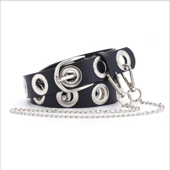 Ремень NUOYA с люверсами и цепочкой Черный (02242)