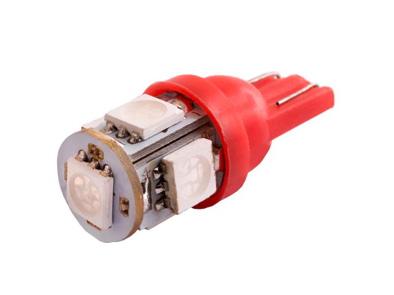 Автомобильная лампа светодиодная LEDUA T10-5050-5 SMD 12V Красный (164L)