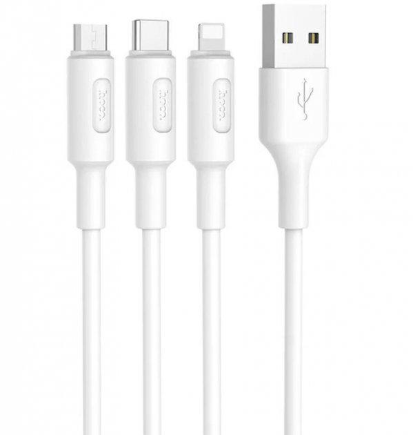 Кабель Hoco X25 USB-Lightning+Micro USB+Type-C Белый (IR004132)