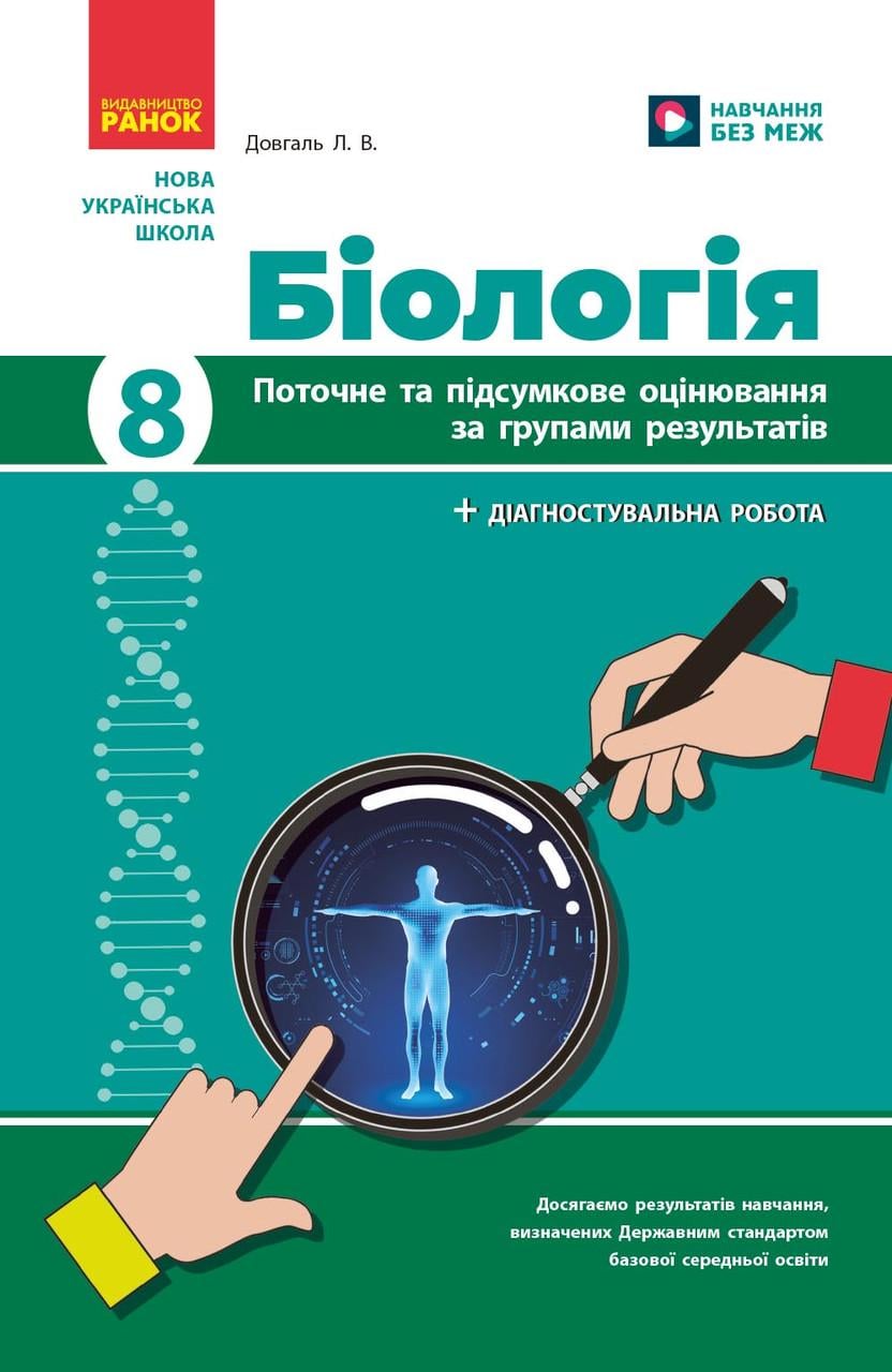 Книга ''Біологія: поточне та підсумкове оцінювання за групами результатів'' 8 клас Ранок Довгаль Л. 9786170998293 (9786170998293)