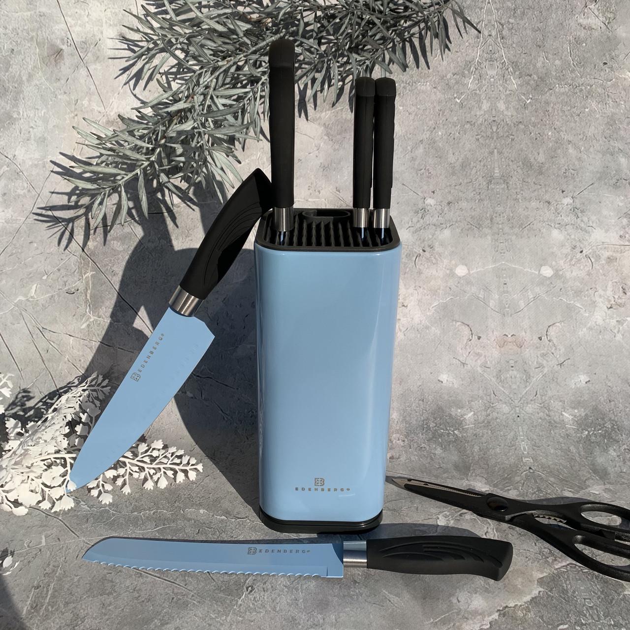 Набор кухонных ножей с подставкой Edenberg EB-11027 антибактериальное покрытие 7 предметов Голубой (2530555683) - фото 5 Набор кухонных ножей с подставкой Edenberg EB-11027 антибактериальное покрытие 7 предметов Голубой (2530555683) - фото 5