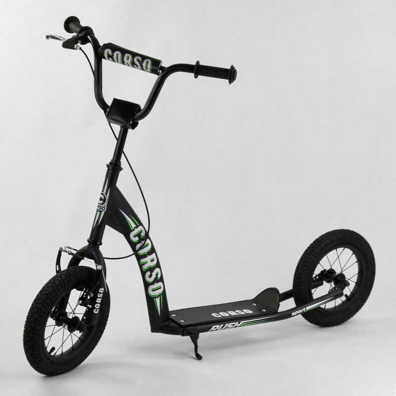 Самокат детский Corso надувные колеса 12" ручной передний тормоз Black (86792) - фото 7 Самокат детский Corso надувные колеса 12" ручной передний тормоз Black (86792) - фото 7