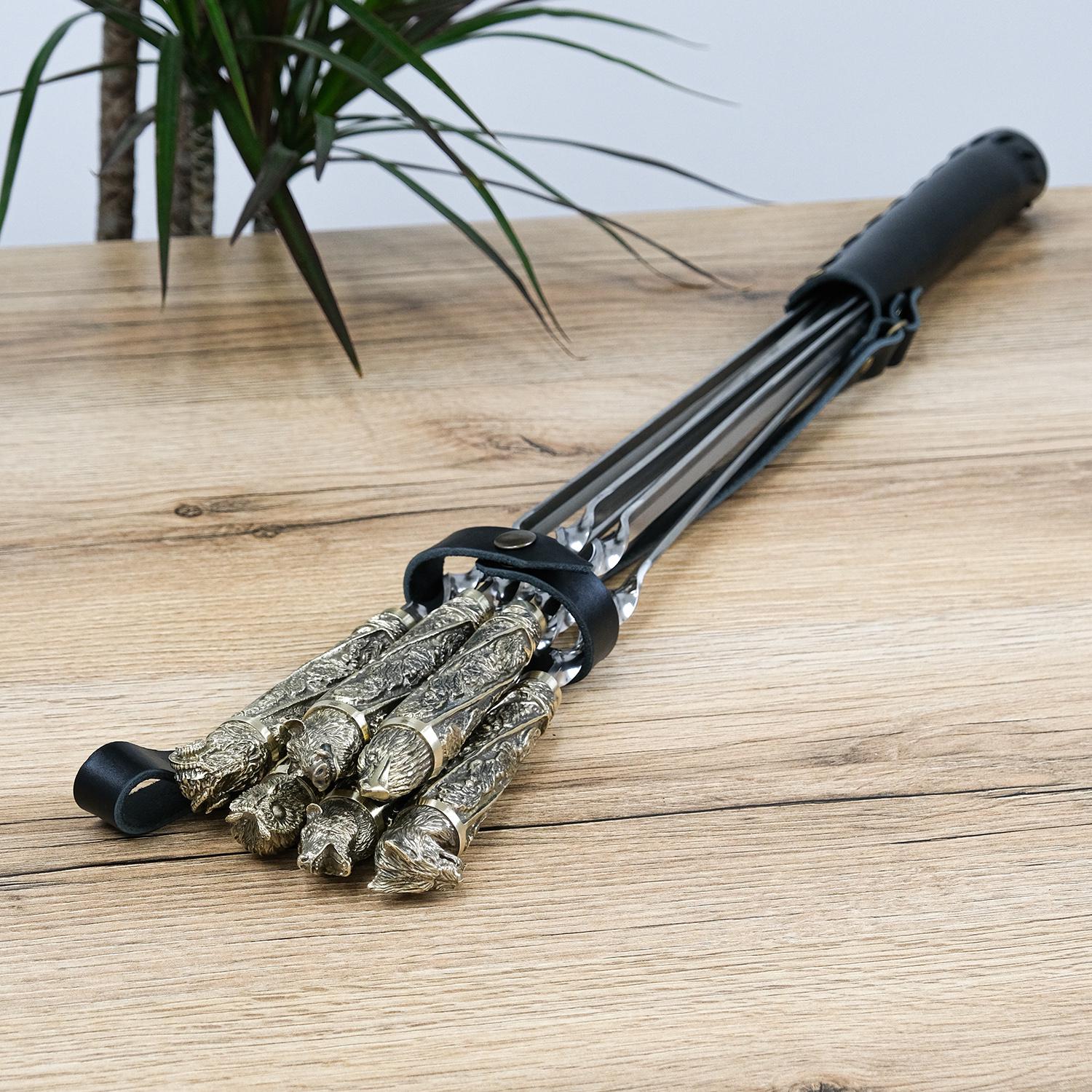 Шампуры Гранд Презент GPNSH70012 Охотничьи с бронзовыми вставками в футляре 6 шт. (24495)