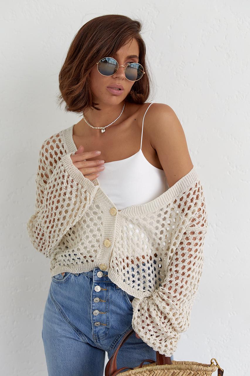 Кардиган укороченный на пуговицах L Бежевый (11092648)