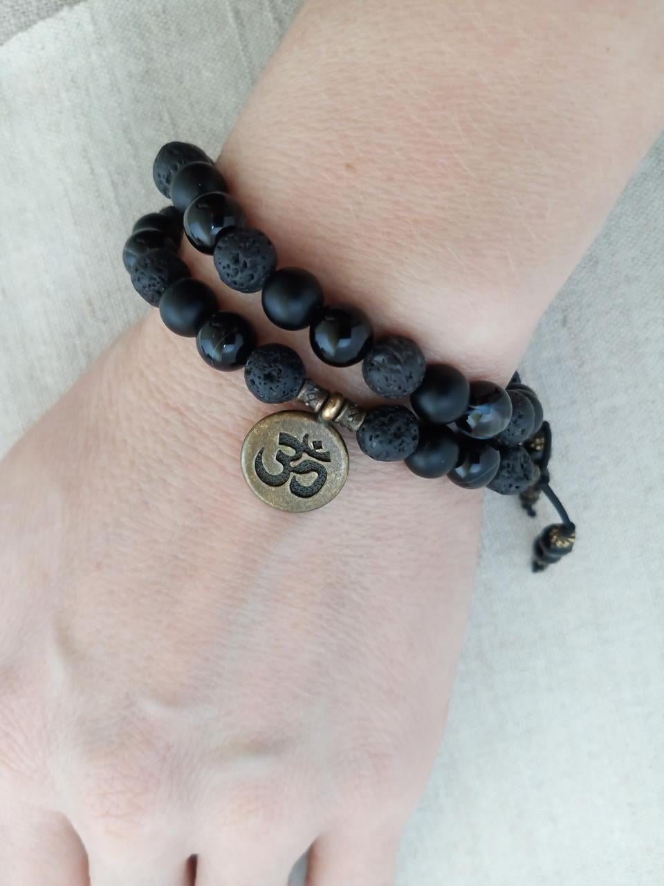 Браслет Черный агат/Оникс/Лава с подвеской ОМ (1414994804) Браслет Черный агат/Оникс/Лава с подвеской ОМ (1414994804)