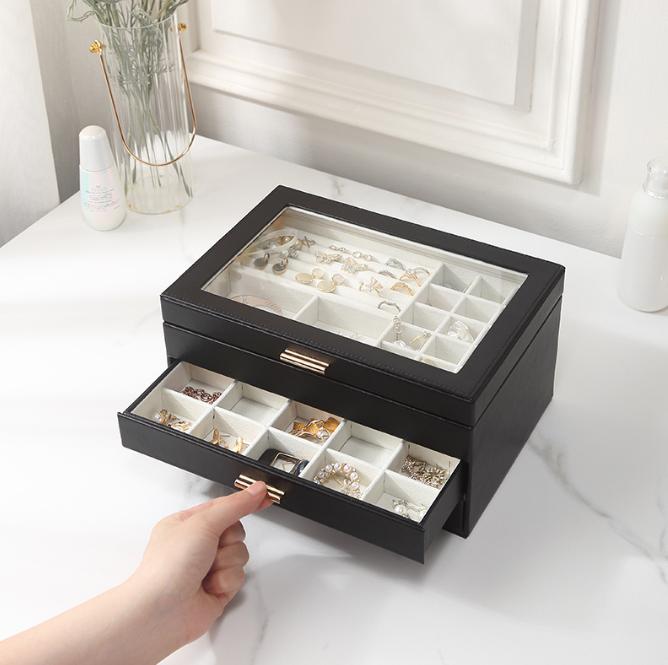 Шкатулка для украшений с крышкой многоуровневая 27х13х18 см Черный/Прозрачный (ШДД-29-1) - фото 7